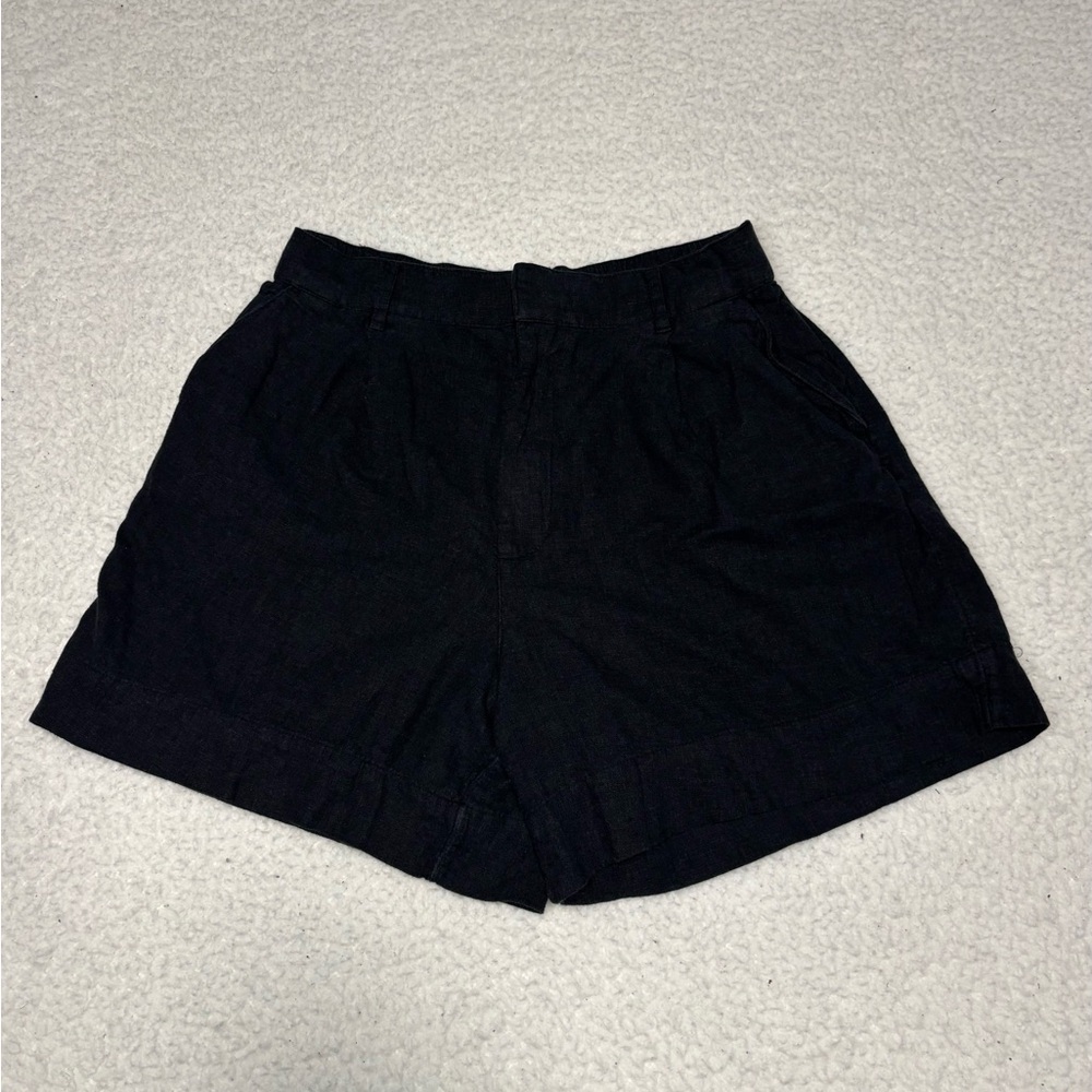 Abercrombie & Fitch Women Black Linen Blend High Rise Relaxed Shorts